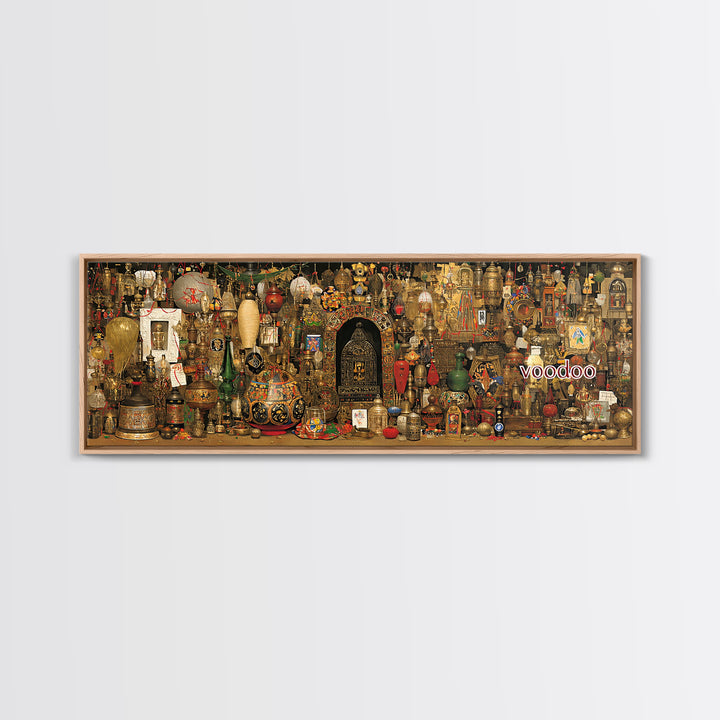 Voodoo Altar Shelf With Masks Bottles And Sacred Objects Canvas Print, Afrocentric Wall Art, African Decor, Spiritual Wall Decor
