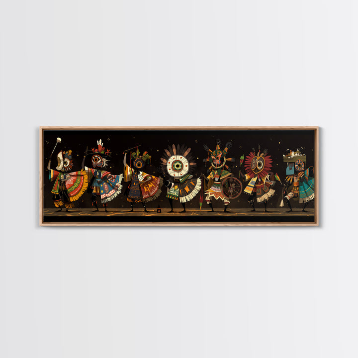 Masked African Dancers In Colorful Tribal Costumes Wall Art, Afrocentric Canvas Print, Cultural Statement Living Room Decor