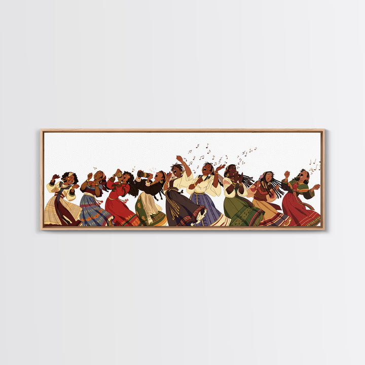 Joyful African Women Dancing And Singing In Colorful Dresses Wall Art, Cultural Canvas Print, Afrocentric Home Decor Gift