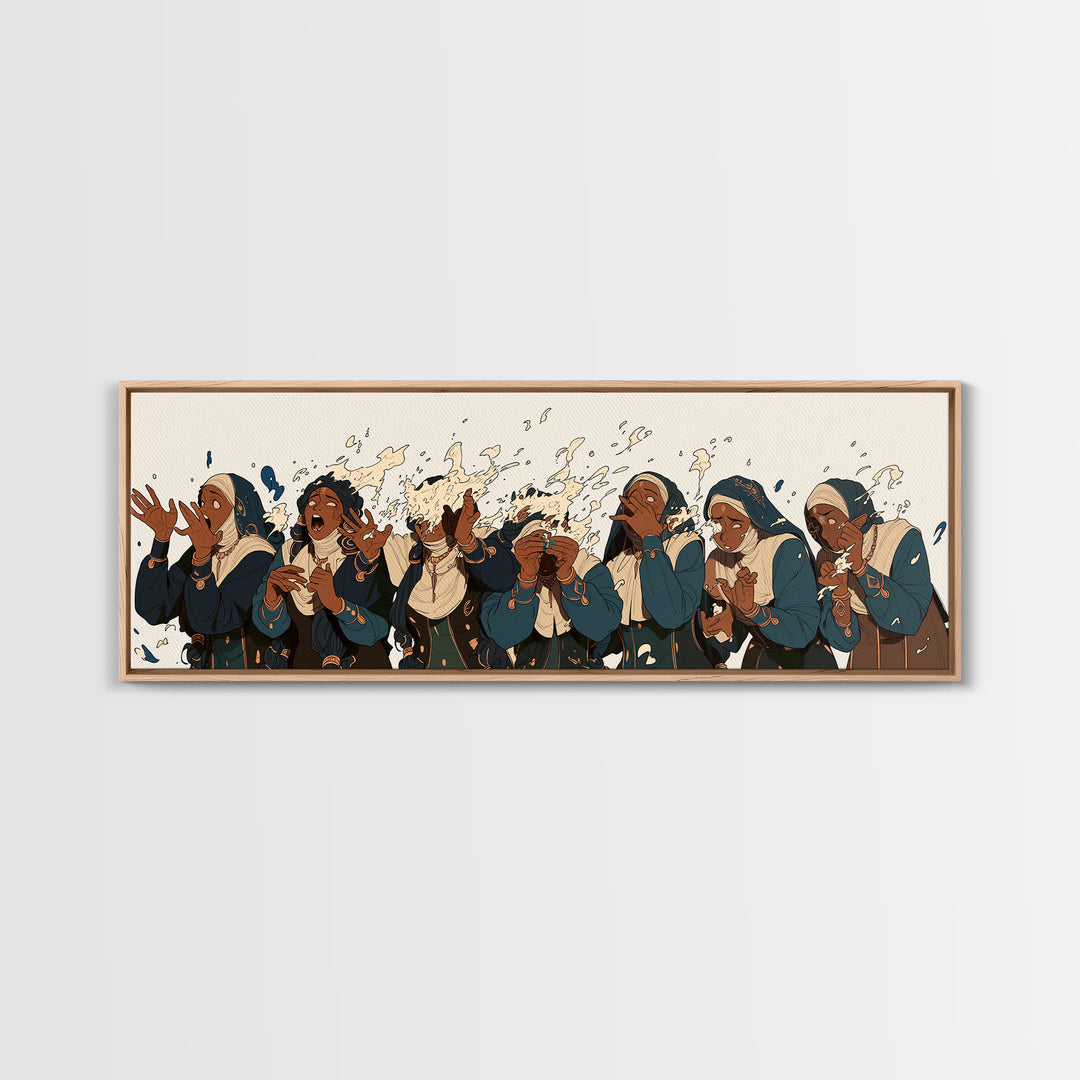 African Women Choir Clapping In Blue Robes Wall Art, Cultural Canvas Print, Black Women Art Church Prayer Home Decor Gift