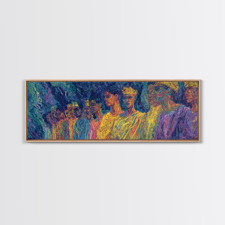 Neon African Figures In Psychedelic Textured Color Canvas Print, Abstract Wall Art, Modern Afrocentric Statement Decor Gift