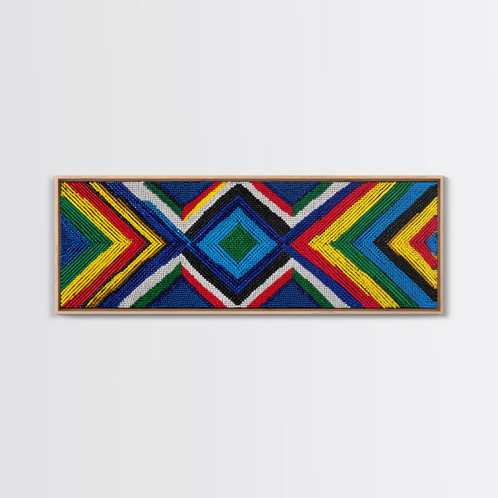 Vibrant Beaded Diamond Chevron Wall Art, African Tribal Pattern, Geometric Textile Print, Colorful Boho Home Decor, Statement Piece