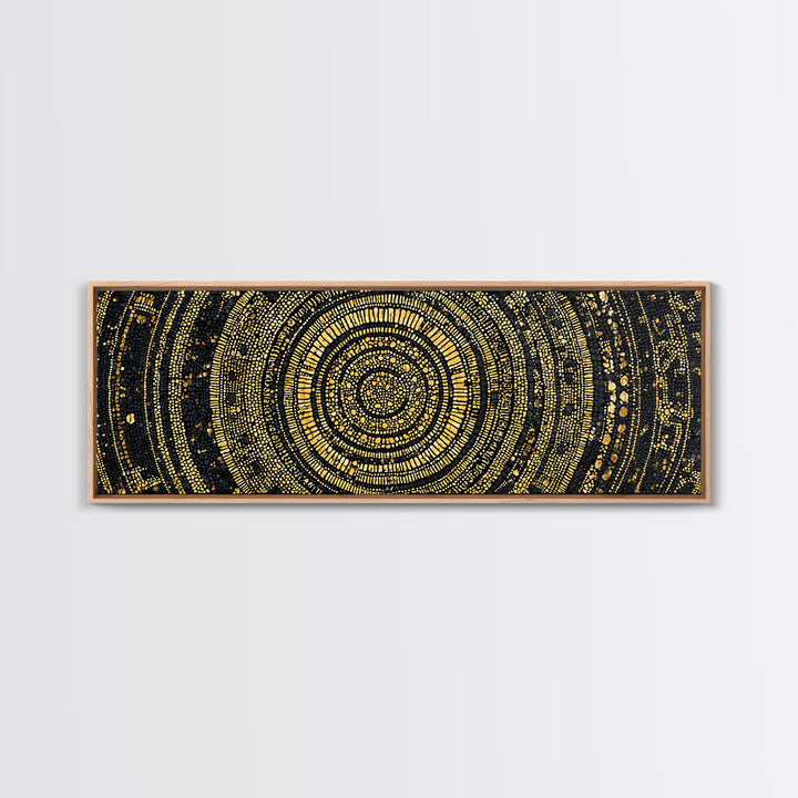 Gold Circular Mosaic Wall Art, Ancient African Abstract Pattern, Black And Gold Canvas, Tribal Luxury Home Decor, Statement Piece