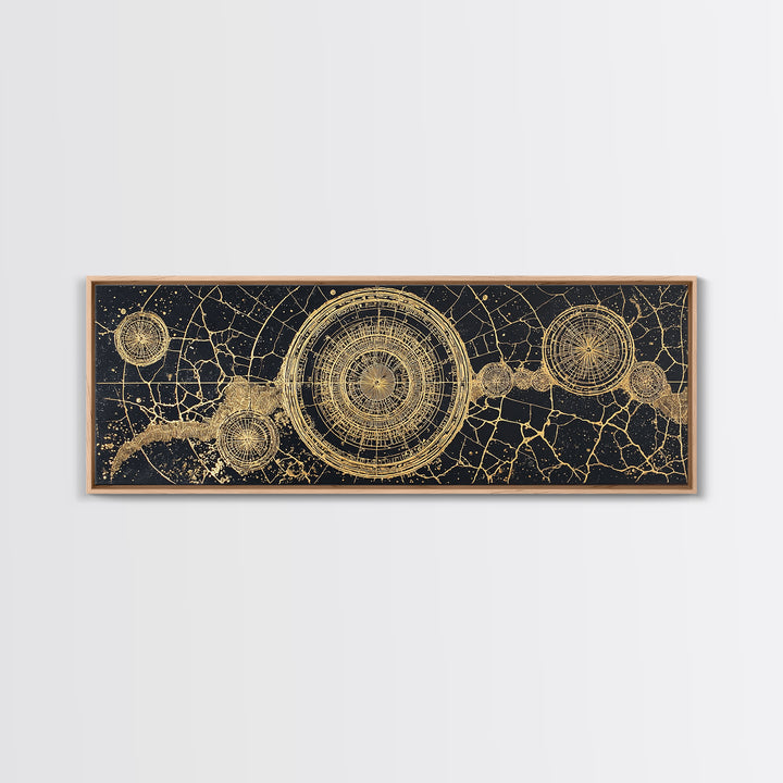 Gold Celestial Map Canvas Print, African Abstract Circles, Black And Gold Wall Art, Spiritual Luxury Home Decor, Mystical Wall Art