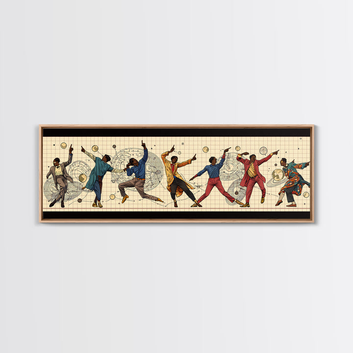 Joyful African Dancers In Motion Wall Art, Afrocentric Culture Art, Black People Decor, Panoramic Canvas, Gift For Art Lovers