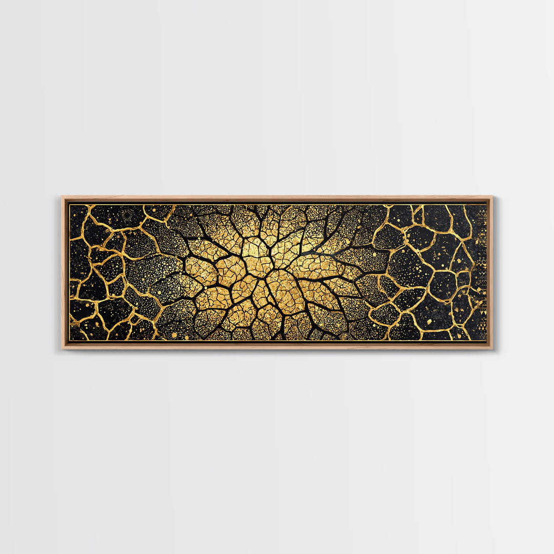 Black And Gold Cracked Mosaic Wall Art, Geometric Wall Art, Luxury Canvas Art, Earth Tone Wall Decor, Statement Piece, Home Decor Gift