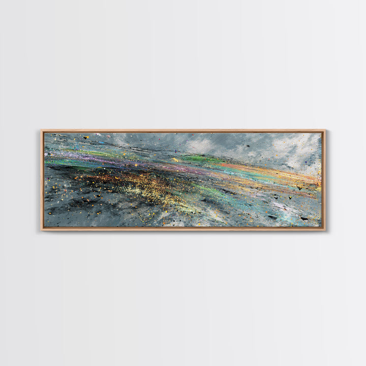 Rainbow Storm Abstract Landscape Canvas Print, Textured Art Print, Modern Wall Art, Blue Green Decor, Large Decor Art Gift