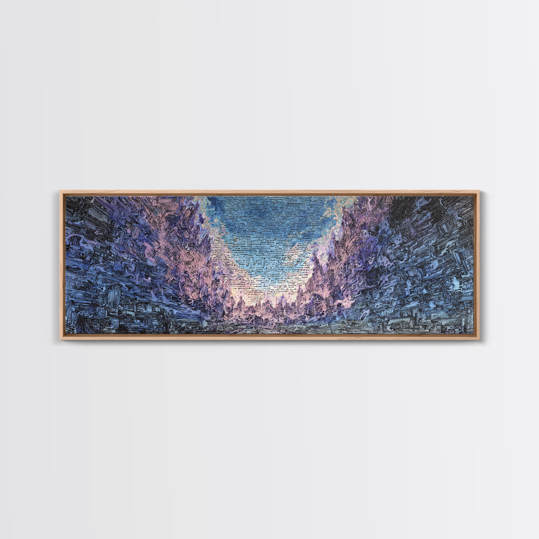 Icy Blue Mountain Canyon Abstract Wall Art, Panoramic Landscape Canvas, Modern Nature Decor, Large Living Room Art Print