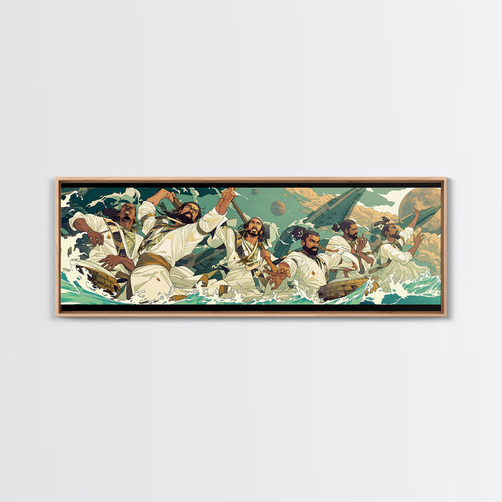 Heroic African Warriors At Sea Wall Art, Dynamic Cultural Canvas Print, Afrocentric Ocean Adventure Decor, Bold Statement Art