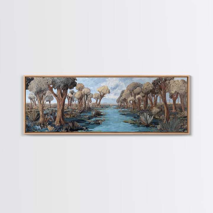 Serene African Wetland River Landscape Wall Art, Baobab Tree Safari Decor, Nature Scene Art, Earth Tone Living Room Decor