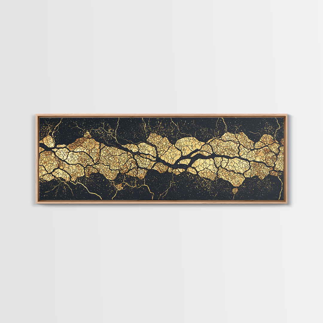 Black And Gold Abstract Kintsugi Veins Canvas Print, Luxury Wall Art Decor, Modern Textured Artwork, Statement Piece Gift
