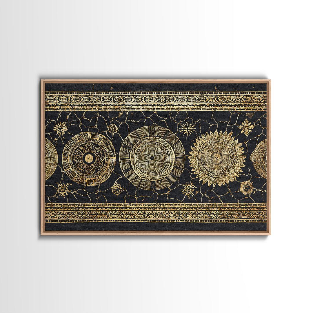 Gold Celestial Sun And Moon Wall Art, Black And Gold Art, Mystical Wall Decor, Bohemian Canvas Print, Statement Decor Gift