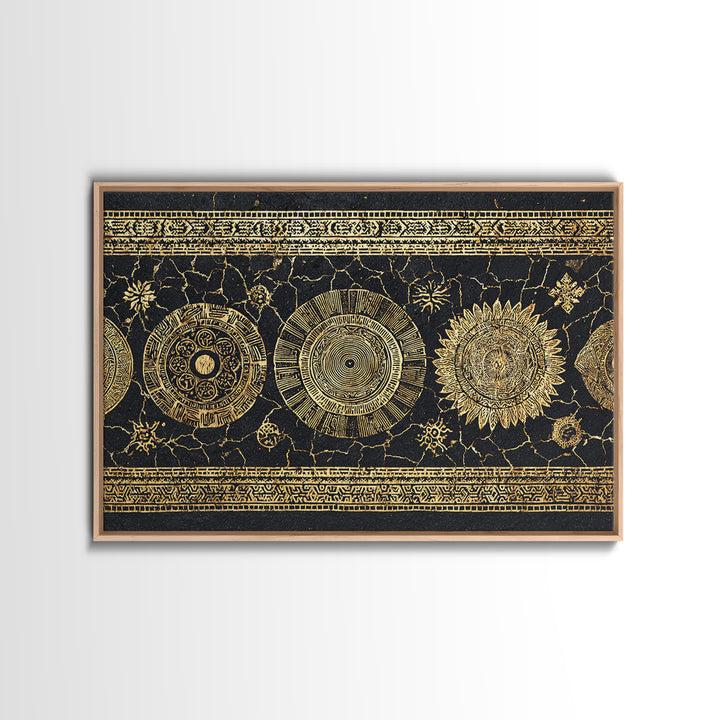 Gold Celestial Sun And Moon Wall Art, Black And Gold Art, Mystical Wall Decor, Bohemian Canvas Print, Statement Decor Gift