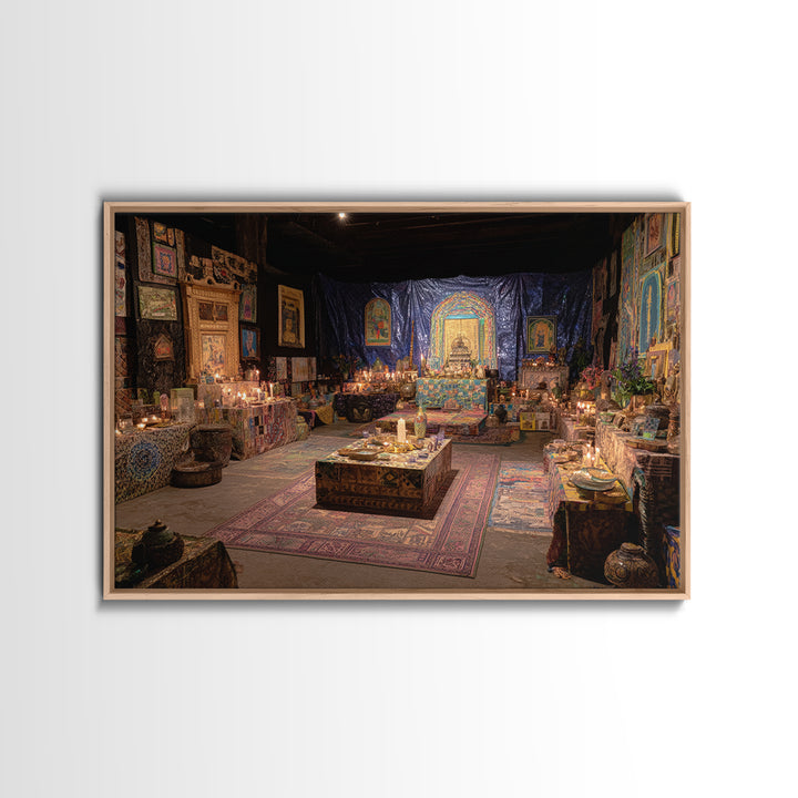 Candlelit Ancestral Ritual Room Wall Art, Afrocentric Tapestry Decor, Spiritual Wall Decor, African Home Decor Canvas Print