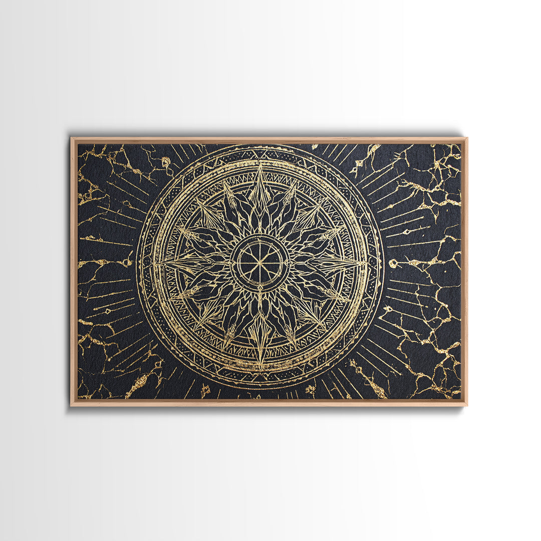 Black Gold Celestial Sun Mandala, African Wall Art, Spiritual Wall Decor, Abstract Ethnic Art, Luxury Canvas Print, Black And Gold Art