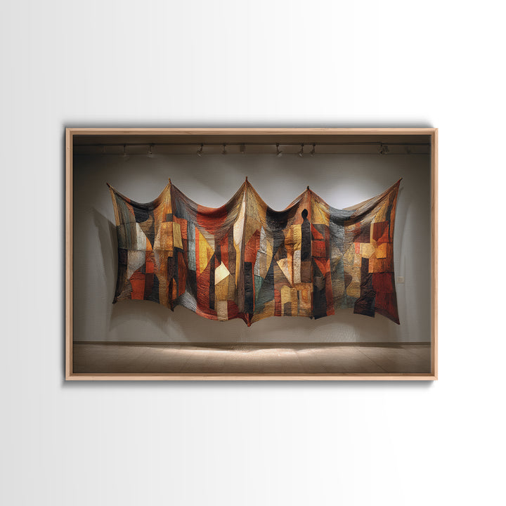Abstract Quilted Textile Wall Hanging, African Wall Art, Earth Tone Wall Art, Fabric Art, Cultural Framed Canvas Print, Gallery Wall Art