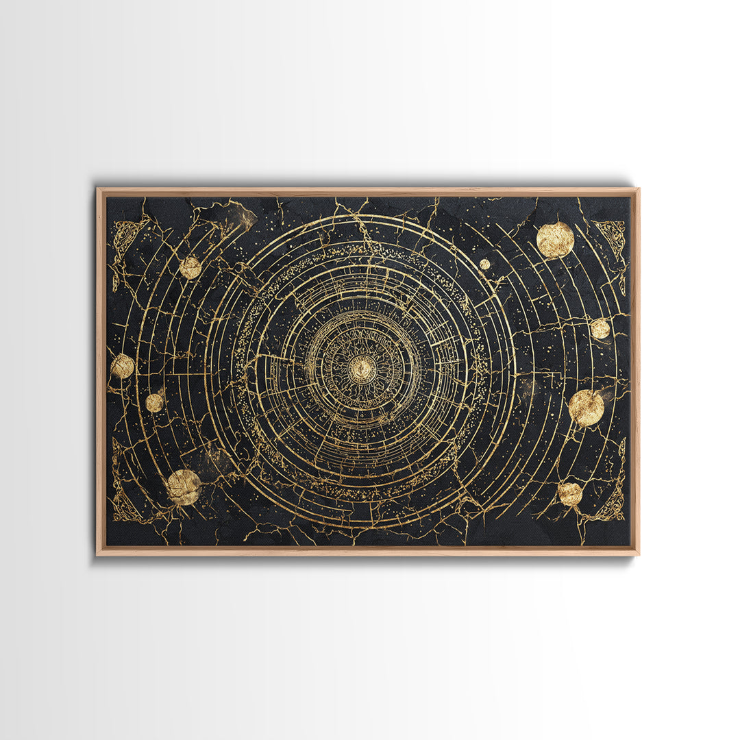 Black Gold Orbital Star Map Mandala, African Wall Art, Spiritual Wall Decor, Abstract Art, Luxury Canvas Print, Black And Gold Art