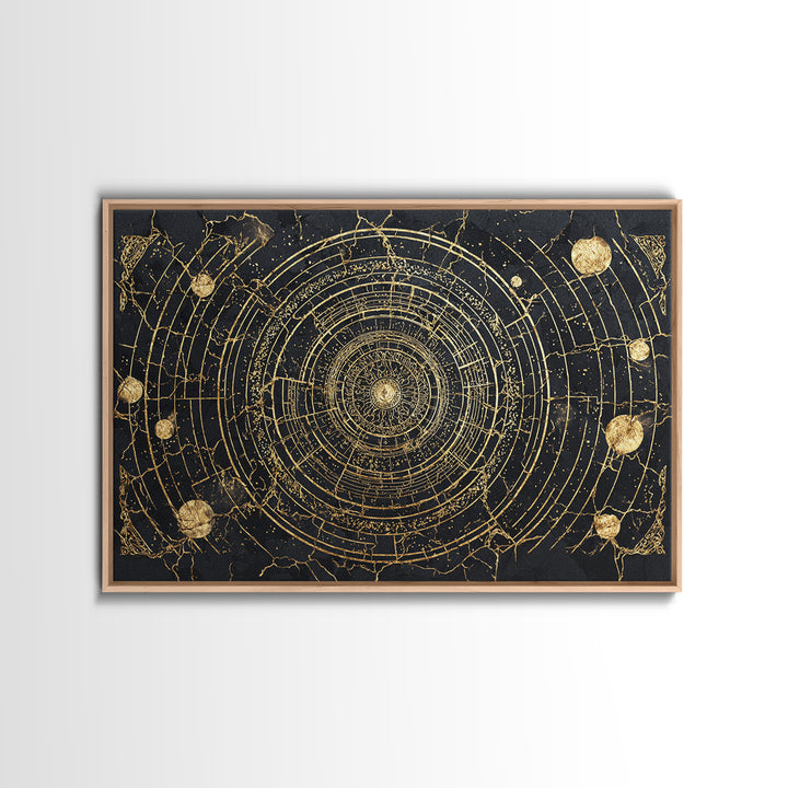 Black Gold Orbital Star Map Mandala, African Wall Art, Spiritual Wall Decor, Abstract Art, Luxury Canvas Print, Black And Gold Art