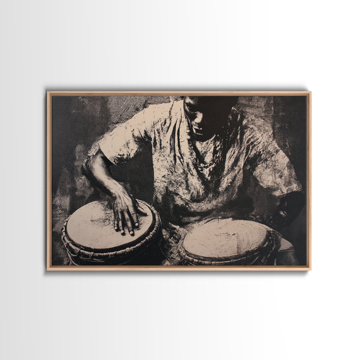 Monochrome African Drummer Portrait, African Wall Art, Black Culture Art, Tribal Decor, Black Art Print, Framed Canvas Print