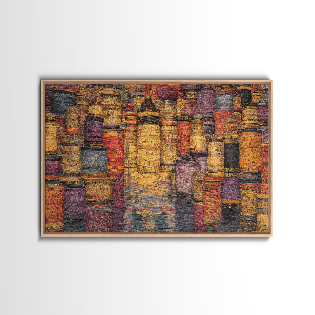Vibrant Woven Basket Abstract, African Wall Art, Textile Art, Colorful Wall Decor, Cultural Framed Canvas Print, Ethnic Art Print