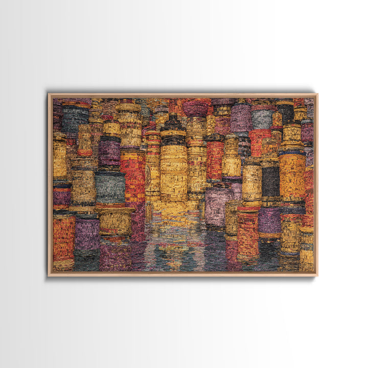 Vibrant Woven Basket Abstract, African Wall Art, Textile Art, Colorful Wall Decor, Cultural Framed Canvas Print, Ethnic Art Print