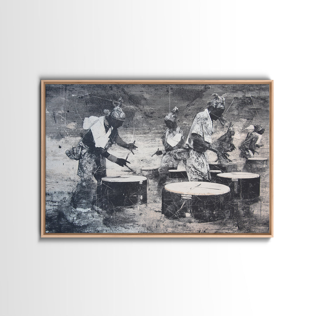African Drummers In Monochrome Wall Art, Tribal Music Canvas, Afrocentric Decor, Black Culture Art, Living Room Wall Decor