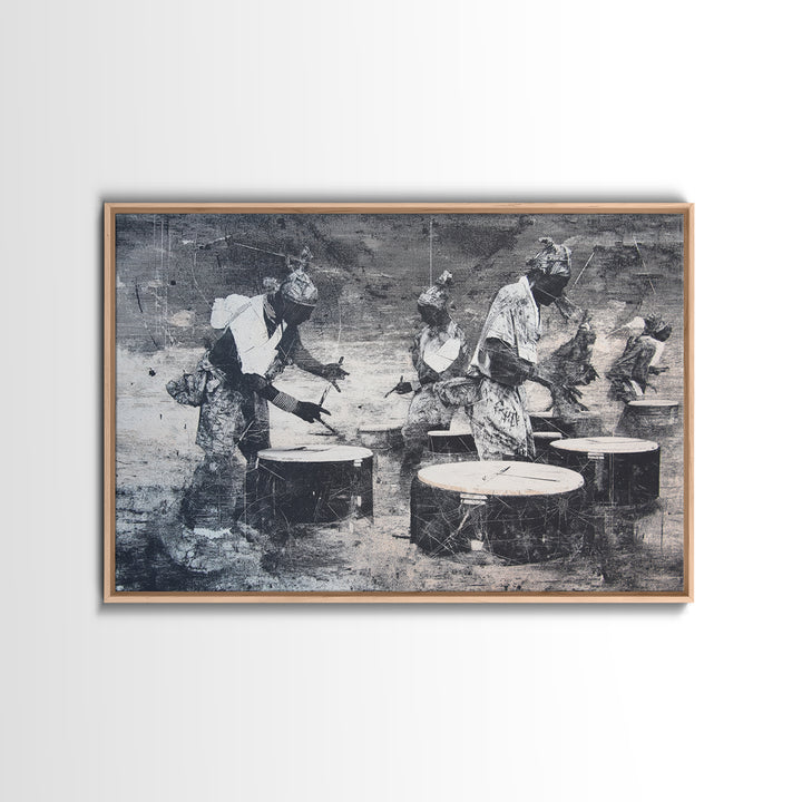African Drummers In Monochrome Wall Art, Tribal Music Canvas, Afrocentric Decor, Black Culture Art, Living Room Wall Decor