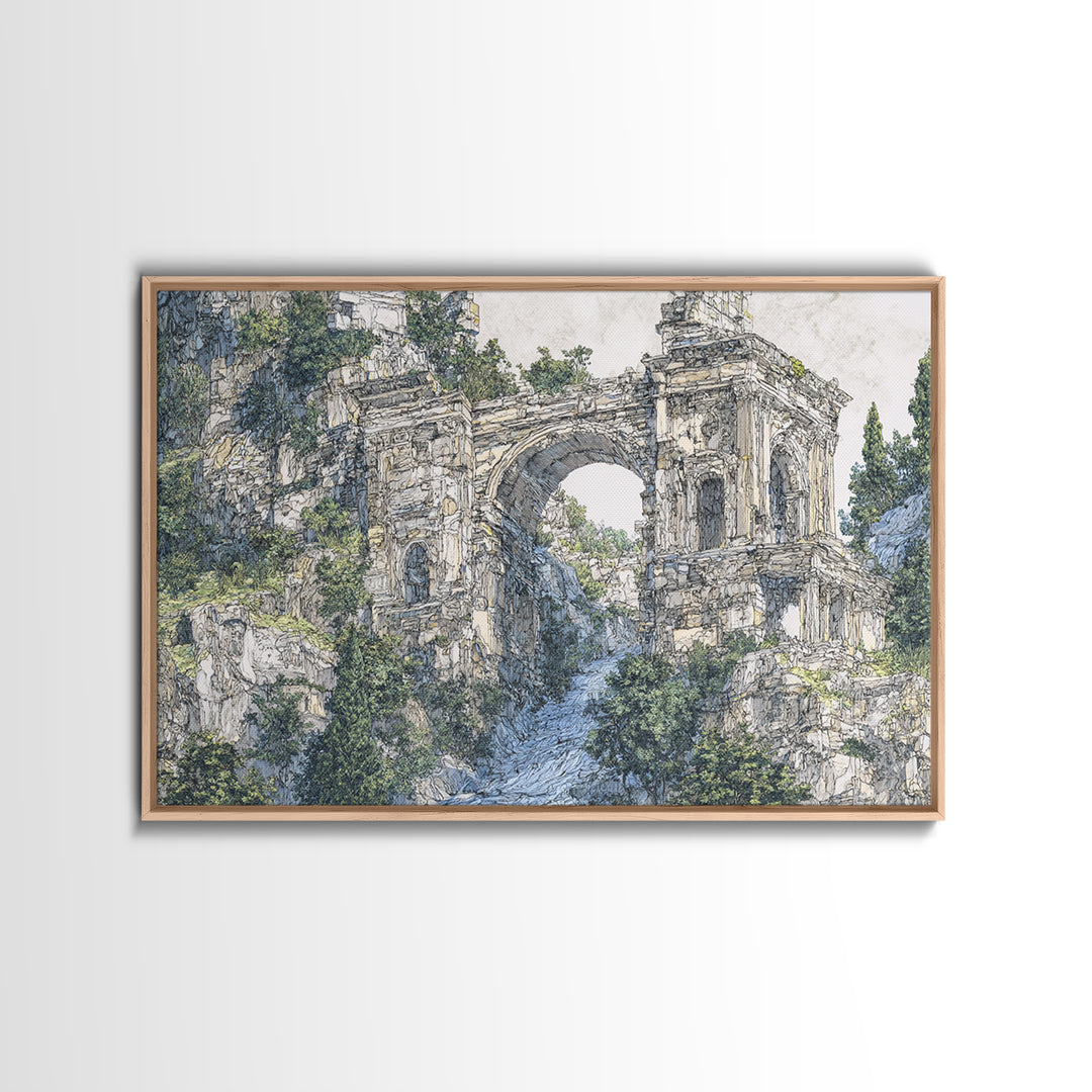 Overgrown Ancient Arch Ruins Canvas Print, Nature Scene Art, Elegant Home Decor, Large Wall Art, Unique Wall Decor For Home