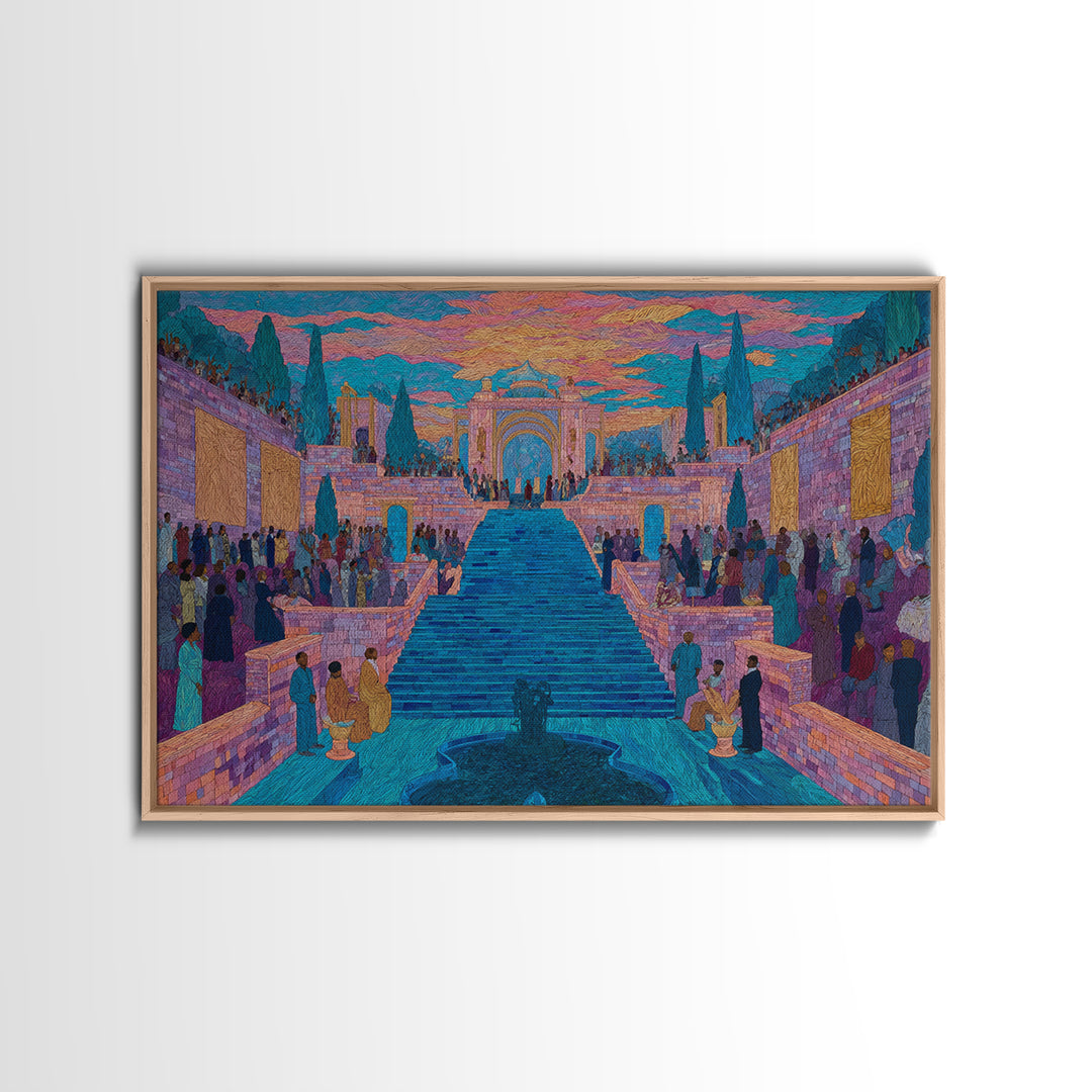 Vibrant Palace Stairway Celebration Framed Canvas Print, Colorful Wall Art, Cultural Travel Decor, Luxury Statement Gift