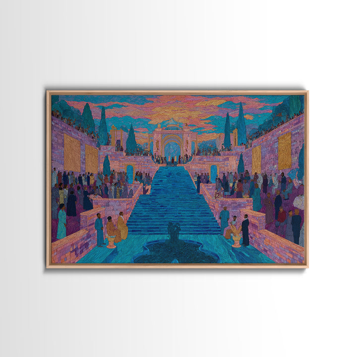 Vibrant Palace Stairway Celebration Framed Canvas Print, Colorful Wall Art, Cultural Travel Decor, Luxury Statement Gift
