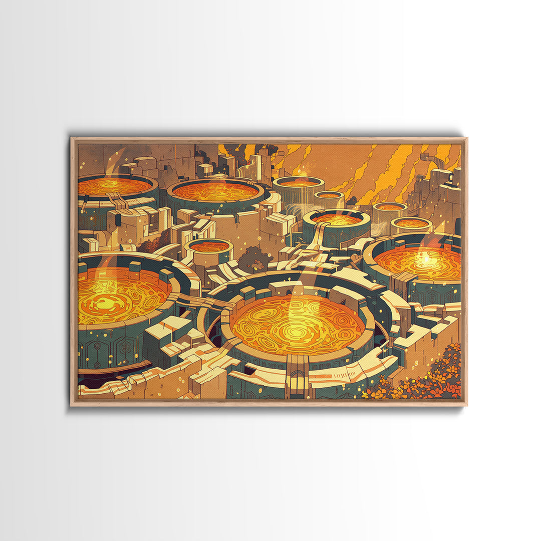 Futuristic Golden Circular City Canvas Print, Sci Fi Abstract Wall Art, Orange Urban Decor, Modern Statement Piece For Home Office