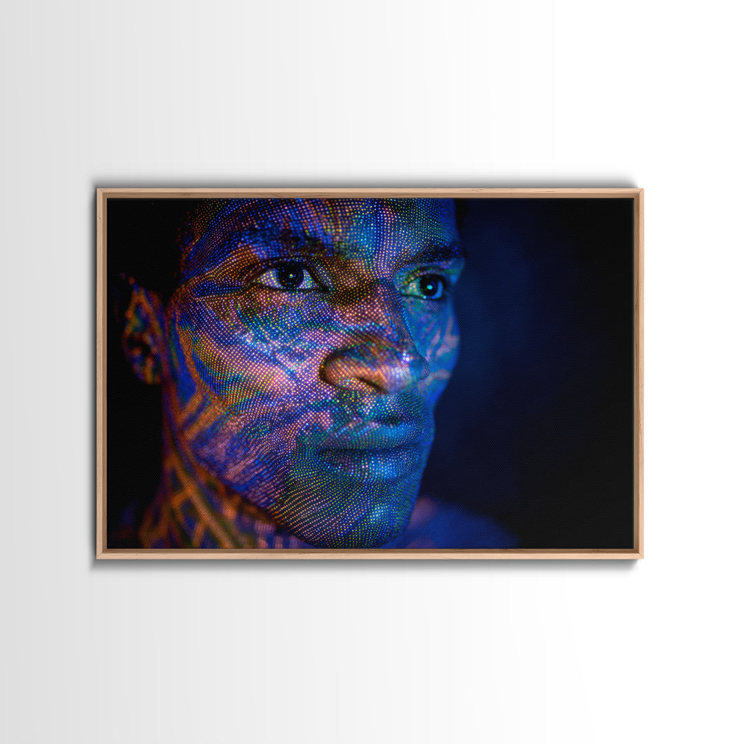 Blue Digital Black Man Portrait Canvas Print, Afrofuturism Decor, Modern Black Art, Abstract Face Art, Statement Wall Decor