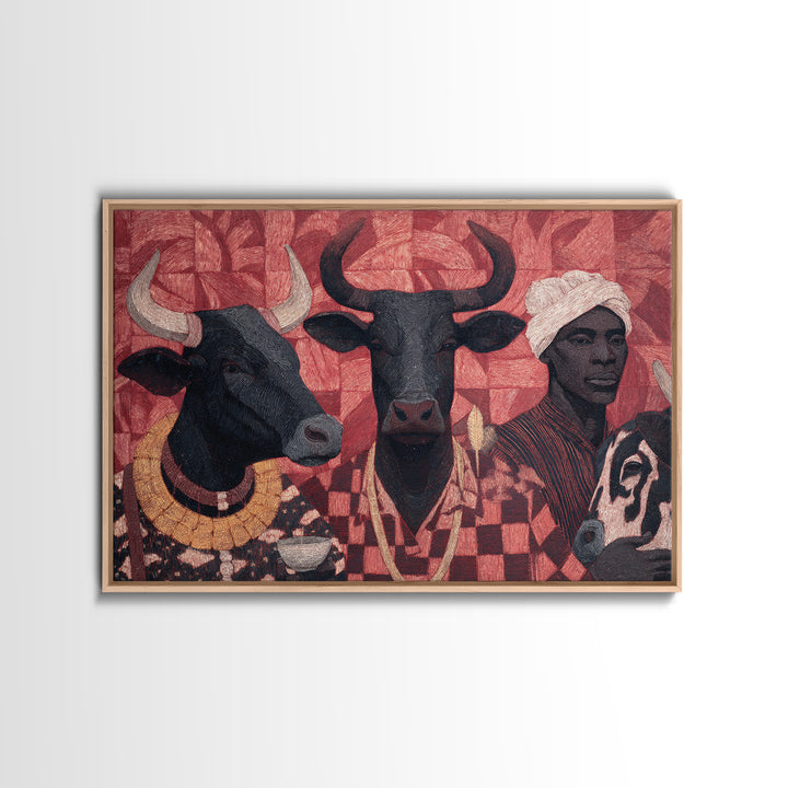 Red Tribal Cattle And African Woman Collage Wall Art, Afrocentric Decor, African Wall Decor, Cultural Art Print, Home Decor Gift