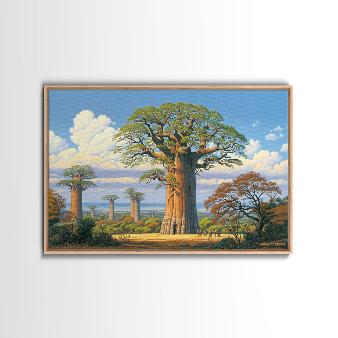 Majestic Baobab Grove Under Blue Sky Canvas Print, African Safari Art, Madagascar Wall Art, Nature Scene Art, Home Decor Gift