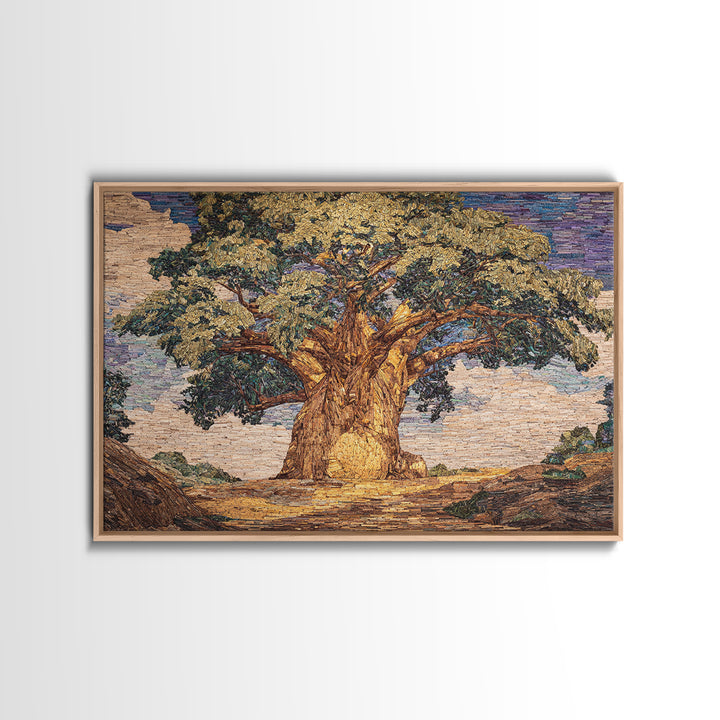 Textured Baobab Tree In Golden Mosaic Wall Art, African Artwork, Abstract African Art, Rustic Decor, Statement Wall Decor
