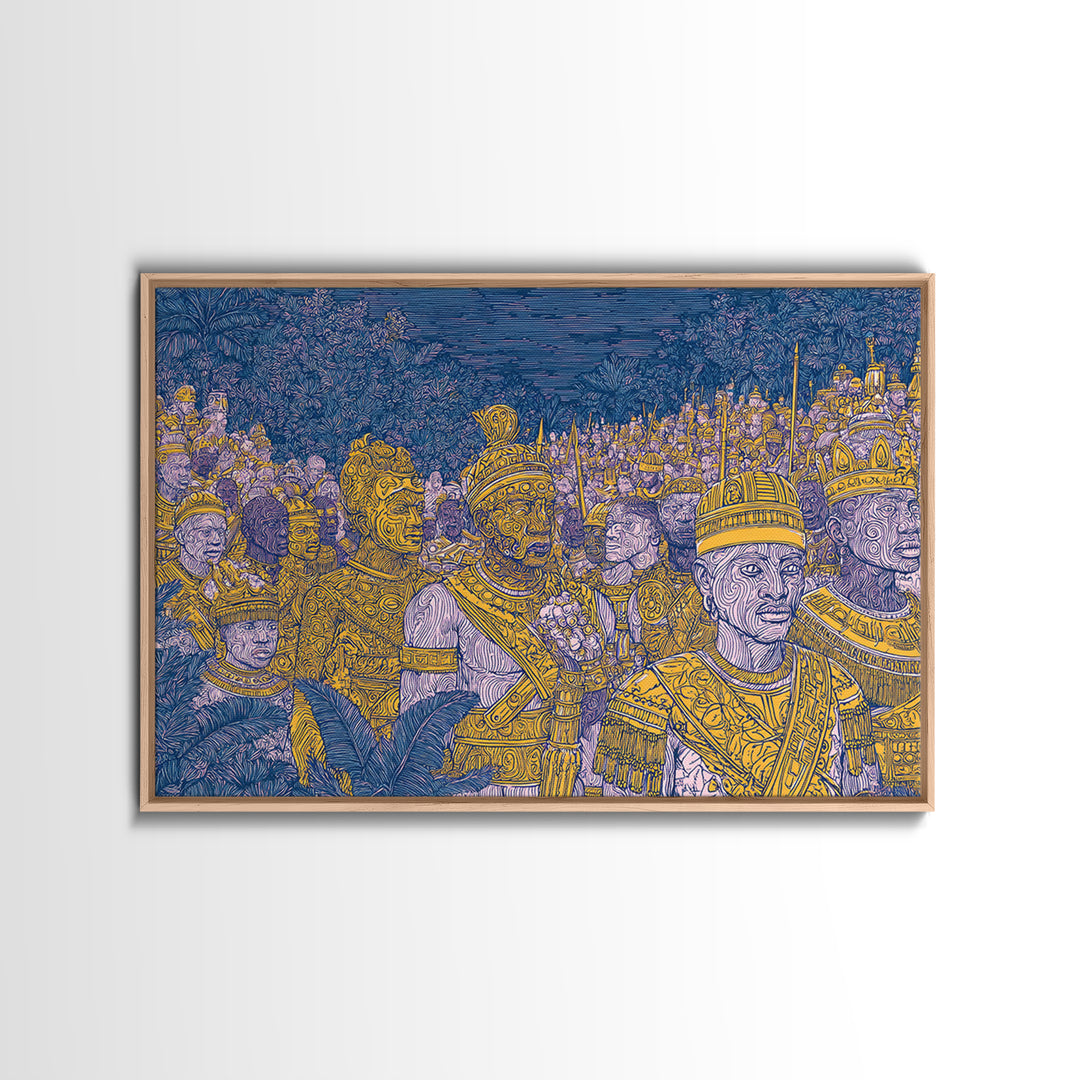 Golden African Kings And Queens Procession Wall Art, African Warrior Art, Black Culture Art, Tribal Queen Art, Bold Home Decor