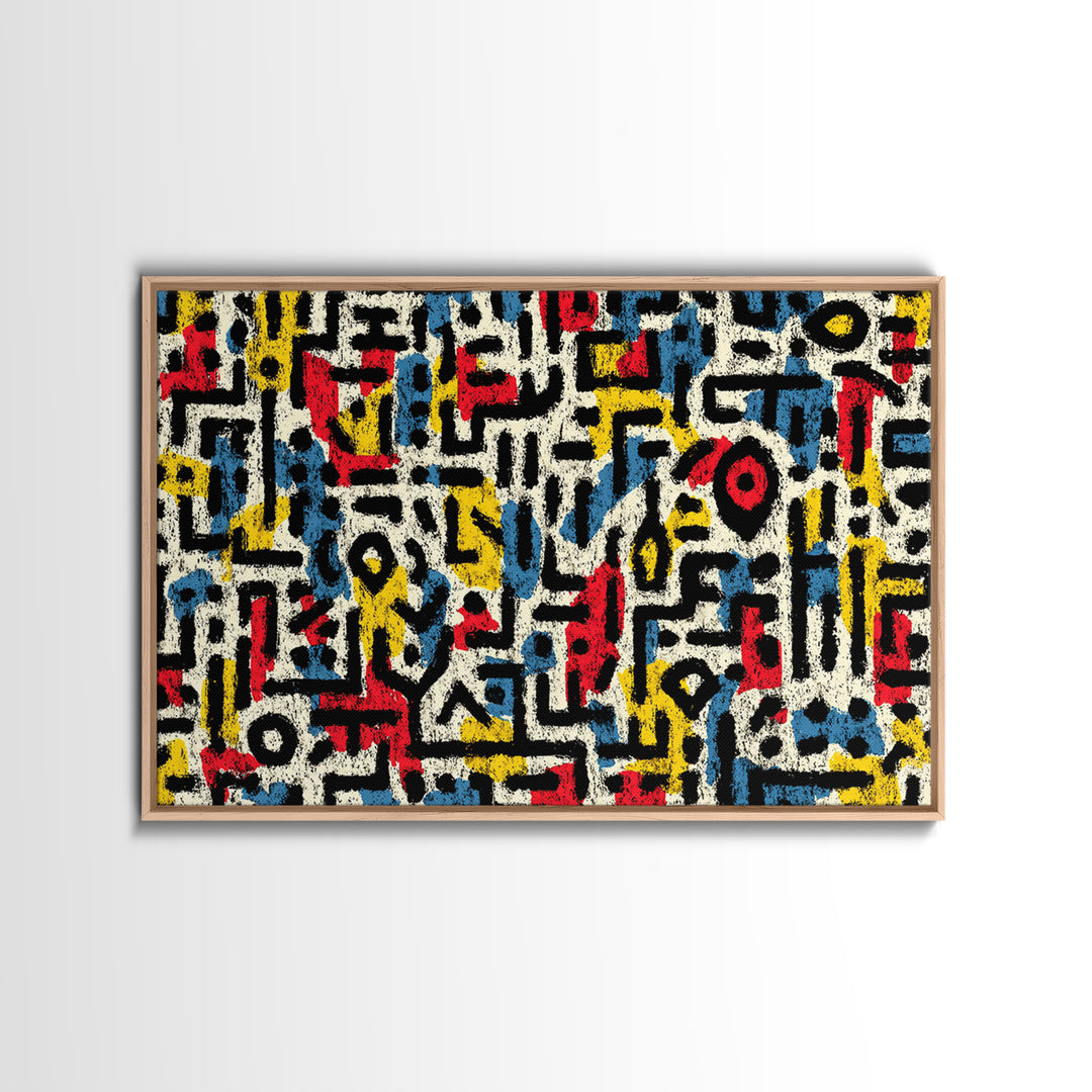 Colorful Abstract African Glyph Canvas Print, Modern African Art Abstract, Tribal Pattern Wall Decor, Bold Office Art Gift