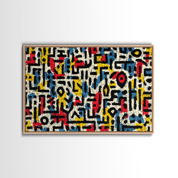 Colorful Abstract African Glyph Canvas Print, Modern African Art Abstract, Tribal Pattern Wall Decor, Bold Office Art Gift