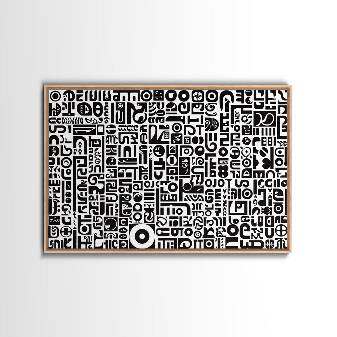 Black And White African Symbols Canvas Print, Abstract Ethnic Art, Tribal Pattern Wall Decor, Minimalist Office Art Gift