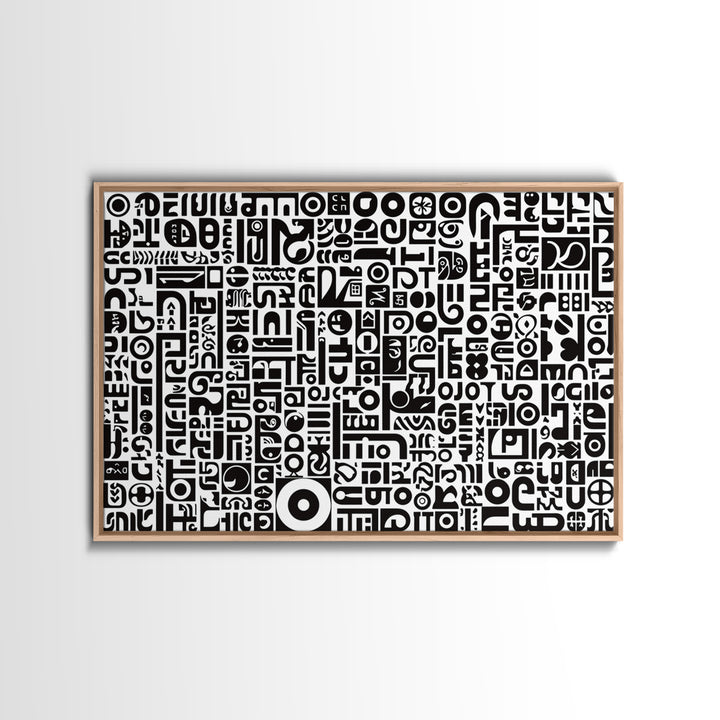 Black And White African Symbols Canvas Print, Abstract Ethnic Art, Tribal Pattern Wall Decor, Minimalist Office Art Gift
