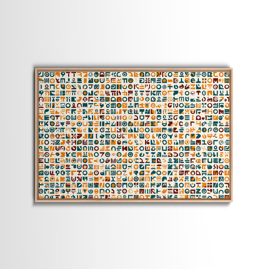 Teal And Orange African Symbol Pattern Canvas Print, Modern African Art Abstract, Cultural Wall Decor, Boho Office Art Gift