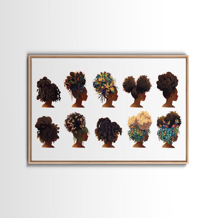 Black Women Natural Hairstyle Collection Wall Art, African Beauty Canvas Print, Salon Decor, Melanin Portrait Gift For Her