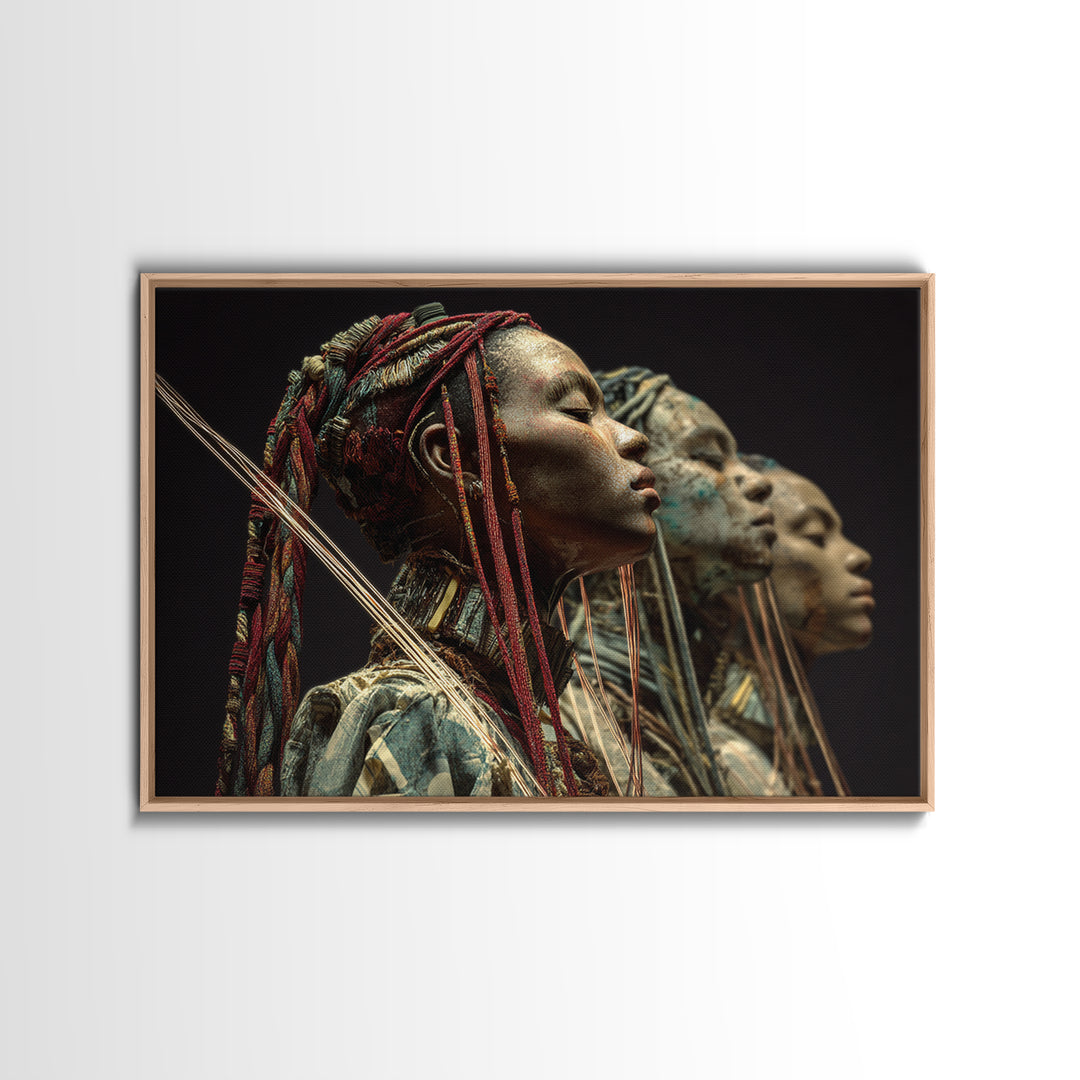 Three African Warrior Women Wall Art, African Tribal Art, Black Women Art, Cultural Wall Decor, Portrait Canvas Print Gift