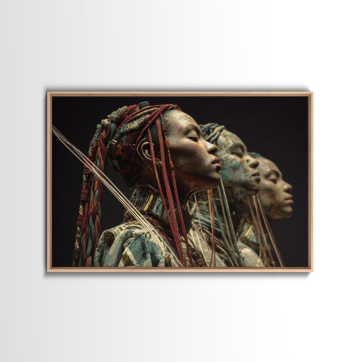 Three African Warrior Women Wall Art, African Tribal Art, Black Women Art, Cultural Wall Decor, Portrait Canvas Print Gift