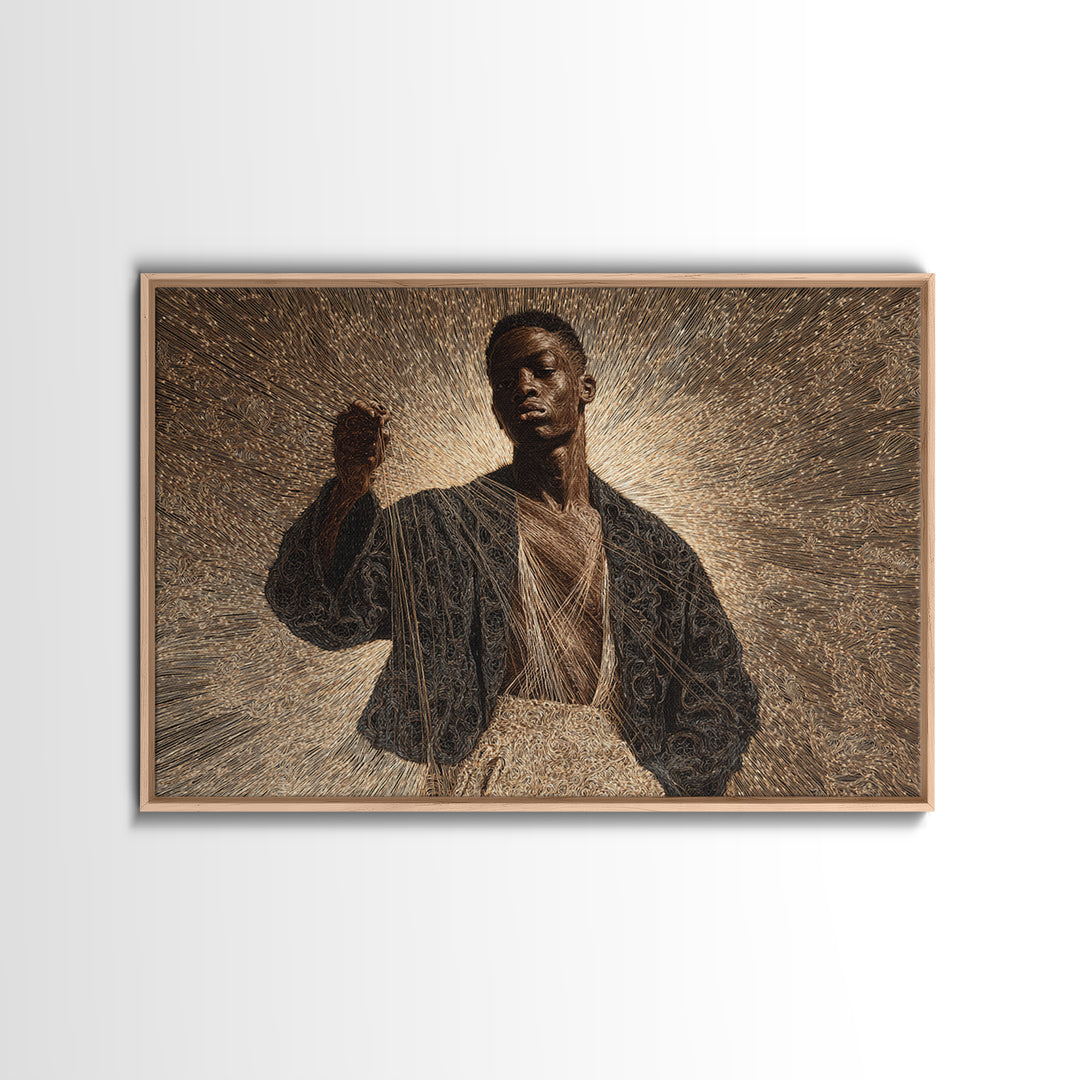 Radiant Black Man Halo Portrait Framed Canvas Print, Afrocentric Art, Black Culture Art, Spiritual Wall Art, Statement Decor