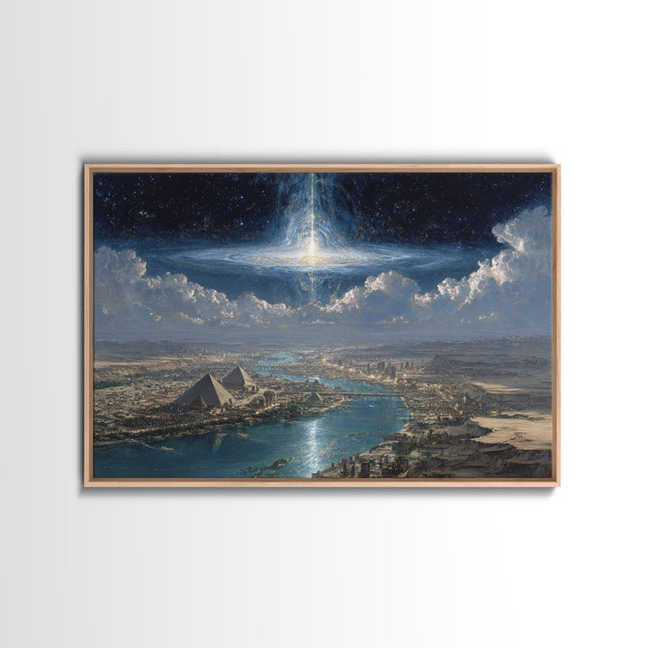 Cosmic Egyptian Pyramids Over Nile, Mystical African Wall Art, Spiritual Desert Landscape, Afrocentric Home Decor Gift Print