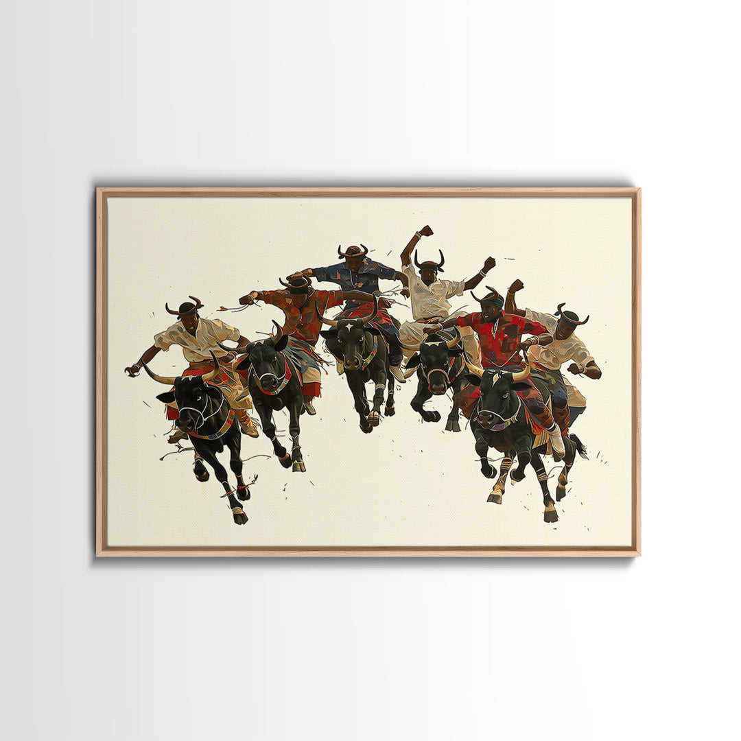 Charging African Warriors On Horseback, Dynamic Canvas Print, Tribal Battle Scene, Afrocentric Wall Decor For Men, African Warrior Art Gift