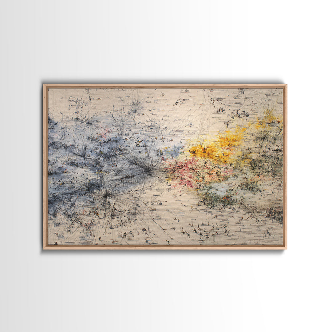 Minimal Abstract Field Canvas Print, Black And Gold Line Art, Modern Textured Neutral Wall Decor For Office And Home Gift