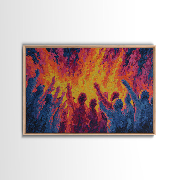 Celebration Around Fire Wall Art, Vibrant African Inspired Abstract, Festival Dance Canvas Print For Bold Cultural Decor