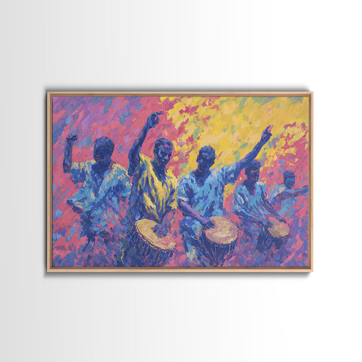 Vibrant African Drummers Celebration Wall Art, Colorful Afrocentric Music Painting, Black Culture Decor, Living Room Gift